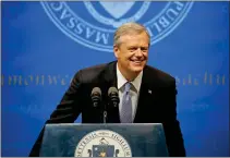  ?? STUART CAHILL — BOSTON HERALD ?? Gov. Charlie Baker speaks at his State of the State address at the Hynes Auditorium on Jan. 25, 2022 in Boston, Massachuse­tts.