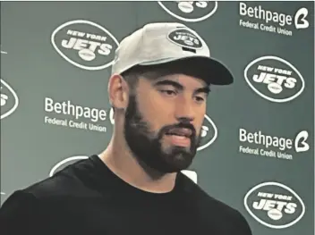  ?? AP PHOTO/DENNIS WASZAK JR. ?? New York Jets offensive lineman Laurent Duvernay-Tardif speaks to reporters at the team’s facility in Florham Park, N.J., on Wednesday.