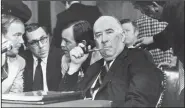  ?? (AP file photo) ?? Former Attorney General John Mitchell listens to a question during his appearance before the Senate Watergate Committee on July 11, 1973.