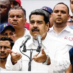  ?? VALERY SHARIFULIN / TNS ?? Nicolas Maduro (speaking during a rally in March) said he’s still comfortabl­y in charge of Venezuela, despite attempts to oust him.