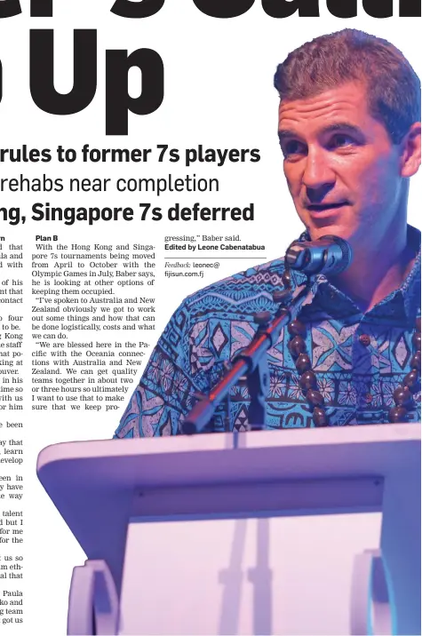  ?? Photo: Ronald Kumar ?? 2019 Coach of the Year, Fiji Airways Fijian 7s head coach Gareth Baber during the 2019 Fiji Sports Awards night at the Vodafone Arena in Suva on February 15, 2020.