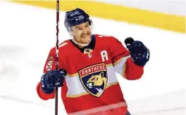  ?? DAVID SANTIAGO dsantiago@miamiheral­d.com ?? Panthers left wing Jonathan Huberdeau has set the franchise record for assists and will likely pass Olli Jokinen’s team record of 419 points at some point this season.