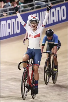  ??  ?? Elinor Barker celebrates winning the point race in Berlin