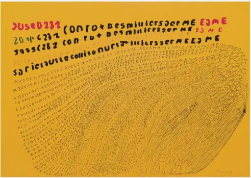  ?? ?? C’est une exposition de l’auteur d’art brut Pascal Vonlanthen qui a remporté le Prix Solo Artgenève – F.-P. Journe 2024, lors de la foire d’art genevoise qui vient de s’achever. (Encre de Chine et marqueur Posca sur papier 45 × 64 cm.) (Claude Cortinovis. Courtesy: Lovay Fine Arts, Genève)