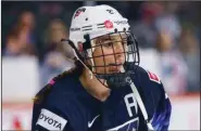  ?? (AP/Chris Szagola) ?? Hilary Knight prepares for a hockey game against Canada on Oct. 22 in Allentown, Pa. The 32-year-old will make her U.S. women’s hockey record-tying fourth Olympic appearance at the Beijing Games in February.