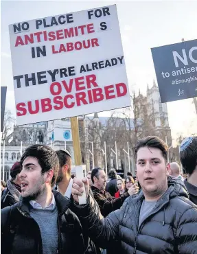  ??  ?? > Protesters against anti-Semitism within Labour in London this week