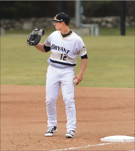  ?? File photo by Ernest A. Brown ?? Bryant sophomore Chris Wright, a 2016 graduate of Cumberland High, had a superb summer with the Ocean State Waves of the NECBL. Wright finished second on the team in home runs with four, RBIs with 17 and hits with 39. Wright also pitched 11.1 innings.