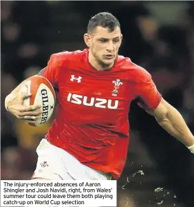  ??  ?? The injury-enforced absences of Aaron Shingler and Josh Navidi, right, from Wales’ summer tour could leave them both playing catch-up on World Cup selection