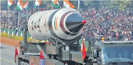  ??  ?? Missile Agni V was displayed during the Republic Day parade in New Delhi, India, on January 26, 2013.