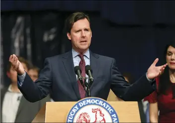  ??  ?? In this 2015 file photo, Democratic candidate for State Auditor Adam Edelen speaks to his supporters at the Kentucky Democratic Party event at the Frankfort Convention Center on election day in Frankfort, Ky. AP PHOTO/DAVID STEPHENSON