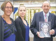  ??  ?? HR GO chairman Jack Parkinson with a photograph of his mother Betty, the founder, branch manager Lucy Andrew, left, and commercial consultant Samantha Foster