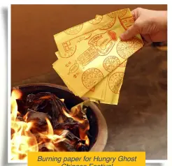  ??  ?? Burning paper for Hungry Ghost Chinese Festival