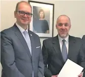  ?? Photo: DEPTFO News ?? The Director General of the State Protocol Department at Estonia’s MoFA Lauri Bambus (left), Fiji’s new Honorary Consul to Estonia Vlad Alex Vernygora.