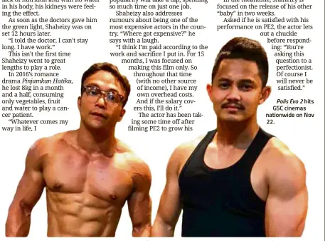  ?? — Instagram ?? To convincing­ly portray a highly-skilled cop, Shaheizy (pictured with Polis Evo 2 co-star Hairul Azreen) devoted 15 months to packing on muscles.