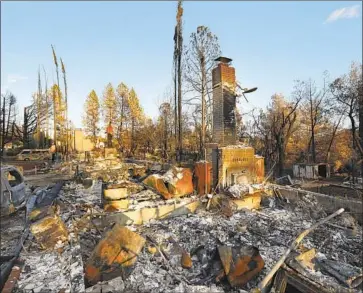  ?? Carolyn Cole Los Angeles Times ?? AFTER the Camp fire destroyed most of the homes in Paradise, Calif., local officials allowed residents to live on their burned property. But FEMA has announced that continuing to do so will jeopardize $1.7 billion in aid.