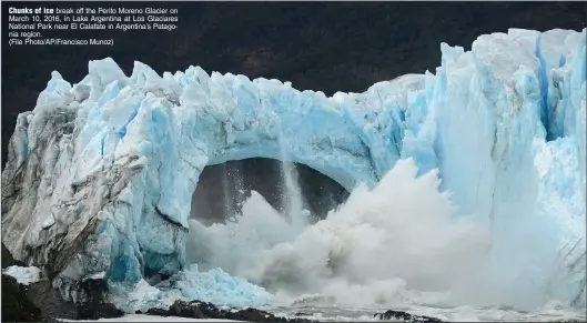  ?? (File Photo/AP/Francisco Munoz) ?? Chunks of ice break off the Perito Moreno Glacier on March 10, 2016, in Lake Argentina at Los Glaciares National Park near El Calafate in Argentina’s Patagonia region.