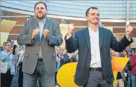  ?? LAURA GUERRERO ?? Oriol Junqueras y Alfred Bosch, ayer, cerrando campaña en Barcelona