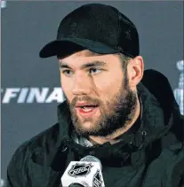  ?? AP PHOTO ?? Washington Capitals forward Tom Wilson speaks to the media at Kettler Capitals Iceplex in Arlington, Va., on June 3.