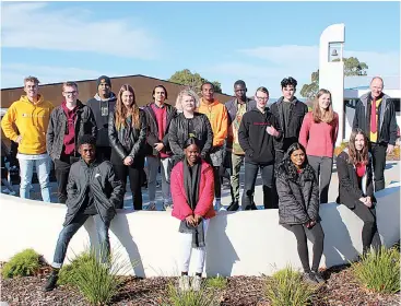  ??  ?? Students gather for Marist Sion College anti racism day back row (from left): Hunter Saddington, Ethan Miller, Budvin Delpitiya, Shantal Jeffreys, Hugo Walcott, Starr McGee, Munashe Munjoma, Vincent Kuol, Alexandria Van der Veer, Benjamin Miron, Tamsin Bur, Peter Houlahan (principal). Front row (from left): Manfred Norman, Esther Agripa, Kalai Sathyaseel­an and Rachael Willig