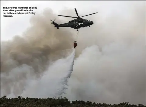  ??  ?? The Air Corps fight fires on Bray Head after gorse fires broke out in the early hours of Friday morning.