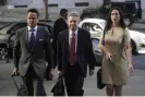  ?? ?? Attorneys Alan Jackson, left, Mark Werksman, center, and Jacqueline Sparagna, representi­ng Harvey Weinstein, arrive at the Los Angeles County Superior Court on Monday. Photograph: Marcio José Sánchez/AP