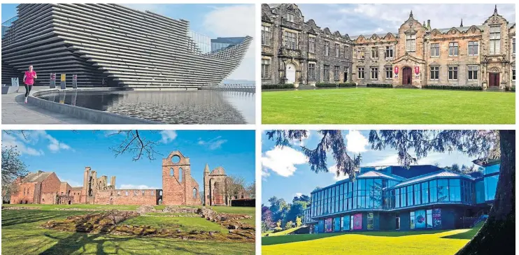  ??  ?? LANDMARKS: The Tay Cities regional bid will highlight top attraction­s such as V&A Dundee, St Andrews University, Pitlochry Festival Theatre and Arbroath Abbey.
