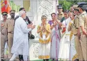  ?? PTI PHOTO ?? Prime Minister Narendra Modi being welcomed during BJP’s national council meeting at Kozhikode on Sunday.