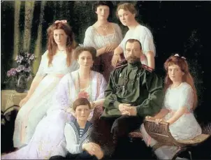  ??  ?? The Russian Imperial Family circa 1913. Tsar Nicholas ll and Tsarina Alexandra are seated with their son, Tsarevich Alexei, at their feet. Around them are their daughters, from left to right, the Grand Duchesses Maria, Tatiana, Olga and Anastasia.