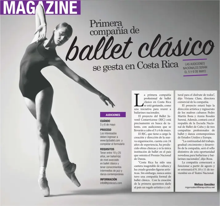  ?? La compañía comenzará a funcionar a partir de agosto y se estrenará el 9, 10 y 11 de noviembre en el Teatro Nacional. Cortesía BJC/La República ??