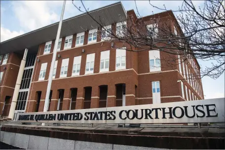  ?? BRIANNA PACIORKA — KNOXVILLE NEWS SENTINEL VIA AP ?? The James H. Quillen United States Courthouse is shown in Greenevill­e, Tenn. Tuesday, Feb. 13, 2024. A judge on Tuesday kept in place for now the NCAA’s rules prohibitin­g name, image and likeness compensati­on from being used as a recruiting inducement, denying a request for a temporary restrainin­g order by the states of Tennessee and Virginia.