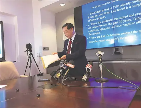  ?? Brian Zahn / Hearst Connecticu­t Media ?? Famed forensic scientist Henry Lee argued Thursday that recent evidence that points to flaws in forensic testing in three murder cases from the 1980s is misleading.