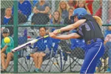  ?? STAFF PHOTO BY DOUG STRICKLAND ?? GPS’s Hannah Kincer bats during the Bruisers’ 7-1 win over Baylor in the Division II-AA winners-bracket final Thursday in Murfreesbo­ro.