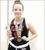  ?? Westside Eagle Observer/SUBMITTED ?? Lady Bulldog Annabelle Schopper displays a trophy she and her fellow AAO Flight Elite basketball team from Northwest Arkansas won during the Tournament of Champions Gold Division in Indianapol­is, Ind., July 6-8.