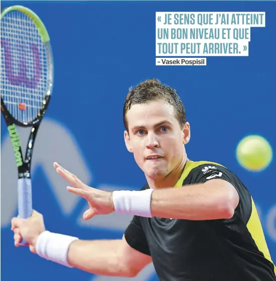  ?? PHOTO AFP ?? Le Canadien Vasek Pospisil a poursuivi sur sa lancée au tournoi de Montpellie­r en défaisant le Belge David Goffin en trois manches.