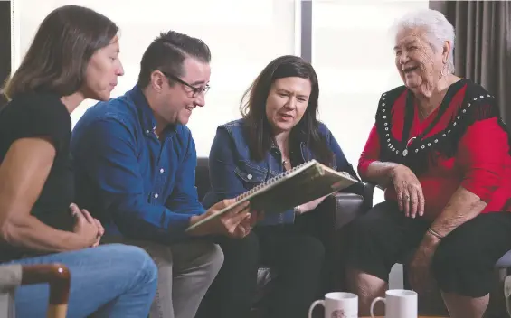  ?? UBC PRESS ?? Tla’amin Nation elder Elsie Paul, far right, described as “a gifted storytelle­r with a huge amount of insight,” worked with, from left, Paige Raibmon, Davis McKenzie and Harmony Johnson on the creation of a digital First Nation project. It’s the first full-length, web-based, media-rich publicatio­n of the University of British Columbia’s RavenSpace.