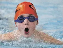  ??  ?? Trent Swim Club’s Ethan Showers competes in a breast stroke heat.