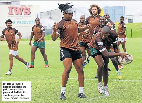  ?? Picture: SIBONGILE NGALWA ?? UP FOR A FIGHT : Border Bulldogs are put through their paces at Buffalo City stadium yesterday