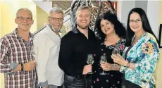  ?? Picture: SALVELIO MEYER ?? TASTY TITBITS: Guests, from left, Gerhard Maritz, Kobus Buys, Riaan Hanekom, Lilian Zeelie and Cisca van der Walt tasted canapés by Armand Aucamp and wine from Du Toitskloof at an event to promote ‘Armand Kook Kaal’ at the NMU Second Avenue campus last Thursday