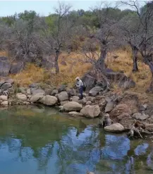  ??  ?? Distintas escenas de pesca de carpas en el bellísimo embalse de Alqueva, de costas rocosas, aguas cristalina­s y poblado de ejemplares que superan los 10 kg.