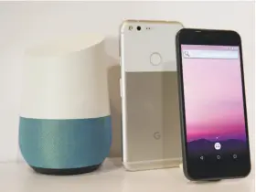  ?? Eric Risberg / Associated Press ?? The new Google Pixel phone is displayed next to a Google Home smart speaker, which doesn’t have as many partners as Amazon’s Echo, but shows promise.