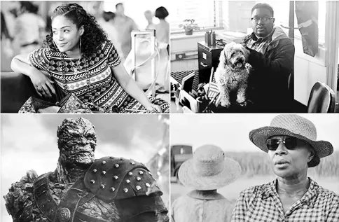  ??  ?? (Clockwise from top left) Dina (Tiffany Haddish) in ‘Girls Trip’; Milton ‘Lil Rel’ Howery as Rod Williams in ‘Get Out’; Mary J. Blige in ‘Mudbound’; and Korg (Taika Waititi) in ‘Thor: Ragnarok’. — Courtesy of Universal Pictures; Netflix; Walt Disney...