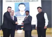  ?? ?? Nishant Aggarwal receiving the Young Scientist of the Year award.