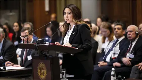  ?? ICJ ?? UAE ambassador to the UN Lana Nusseibeh told the Internatio­nal Court of Justice that Palestinia­ns have suffered for too long