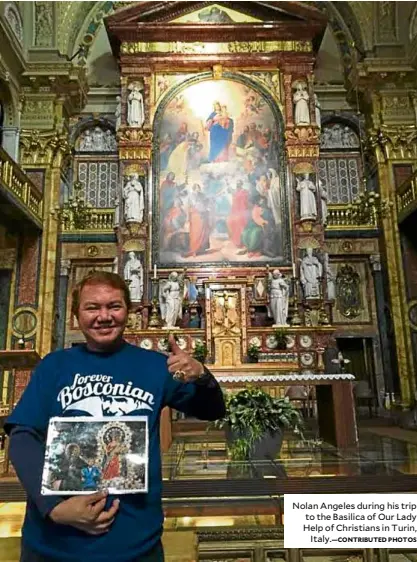  ?? CONTRIBUTE­D PHOTOS ?? Nolan Angeles during his trip to the Basilica of Our Lady Help of Christians in Turin, Italy.—