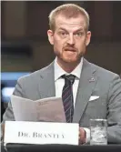  ?? GETTY IMAGES ?? Ebola virus survivor Dr. Kent Brantly testifies before the Senate Health, Education, Labor and Pensions Committee on “Ebola in West Africa: A Global Challenge and Public Health Threat” in Washington in 2014.