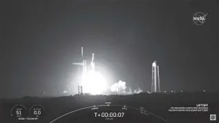  ?? PHOTO CAPTURED VIA NASA LIVE STREAM BY STAMINA4SP­ACE ?? LAUNCH of Spacex Falcon 9 carrying the Philippine­s’s cube satellites Maya-3 and Maya-4 to the Internatio­nal Space Station.