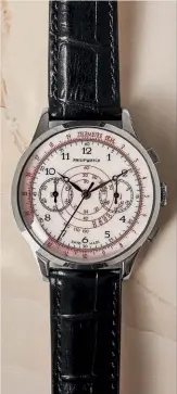  ?? philipwatc­h.net ?? Il Chrono 1940 Limited Edition Museum con il dial in porcellana bianca e i dettagli in rosso e nero ripresi dall’originale