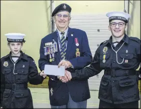  ?? SUBMITTED PHOTO ?? The 88 Truro Royal Canadian Sea Cadets recently received a donation of $2,500 from Truro Legion Branch 26, Colchester, which will also go toward the Ottawa trip, which is estimated to cost around $24,000. Cadets Austin Maher-sinyard (left) and Aaron...