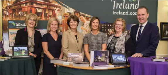  ??  ?? Fiona Delahunty, Monart Destinatio­n Spa; Beka Huie, Authentic Ireland; Alison Metcalfe, Tourism Ireland; Stephanie Hayes, Clontarf Castle; Ellen McNulty, Lynott Tours; and David McCoy, House of Waterford Crystal, at the ‘Jump into Ireland’ event in...