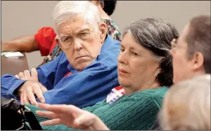  ?? Arkansas Democrat- Gazette/ BENJAMIN KRAIN ?? Medicare Advantage recipients Raymond Tromater ( left) and his wife, Rebeccah ( center), participat­e in a roundtable discussion about the federal Medicare Advantage program during an event with Sen. Tom Cotton and The Coalition for Medicare Choices at...